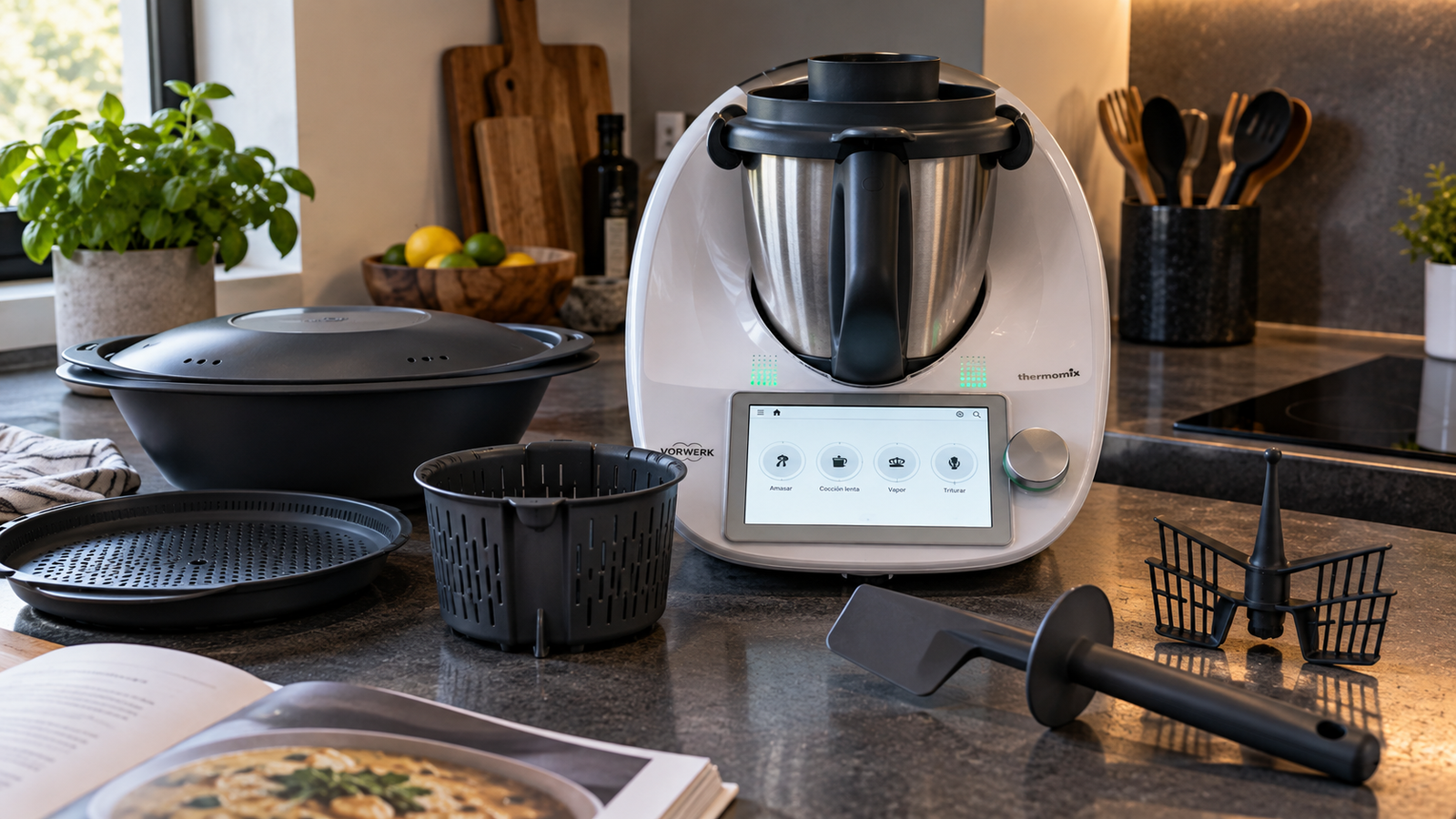 Thermomix TM6 con sus accesorios en una cocina